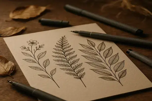 Desenho Botânico Relaxante com Canetas de Traço Fino